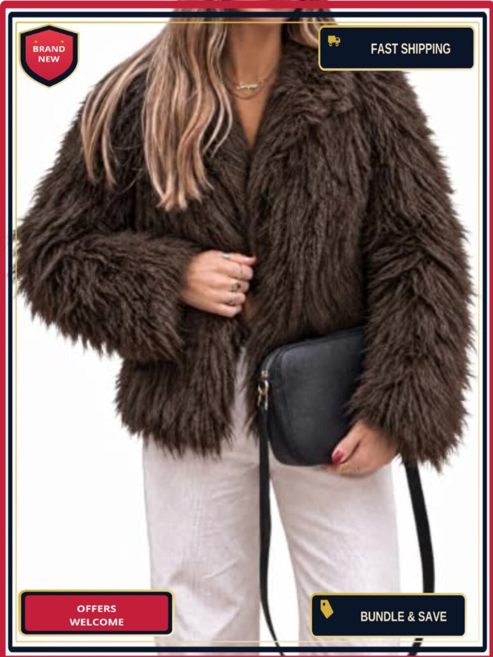 Faux Fur Fluffy Winter Warm Coat Long Sleeve Hip Length Outerwear
